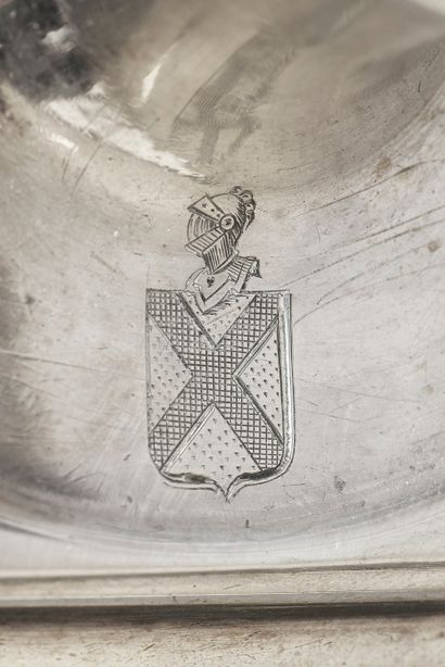 null A pair of silver torches, the octagonal base engraved with a coat of arms, the...