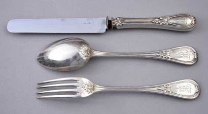 null Part of a 925e silver household set, composed of 18 large cutlery and 18 knives...