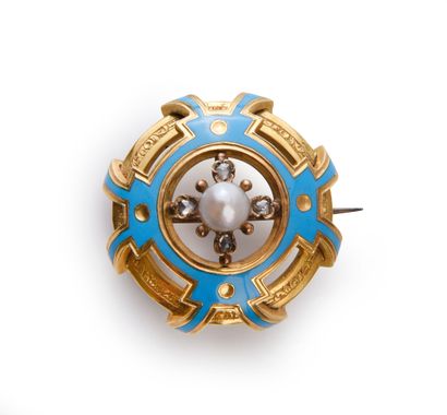 Round openwork brooch in yellow gold 750th,...