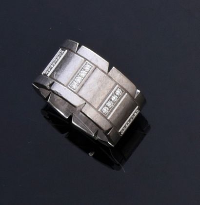CARTIER French Tank ring in 750th white gold, set with lines of diamonds.
Signed...