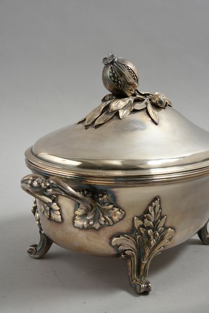 CHRISTOFLE/ GALIA Empire style covered vegetable dish in silver plated metal.