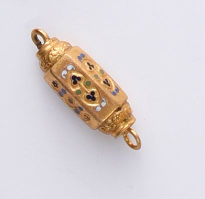 null Necklace clasp in 750th gold, barrel-shaped with hexagonal section and enamelled...