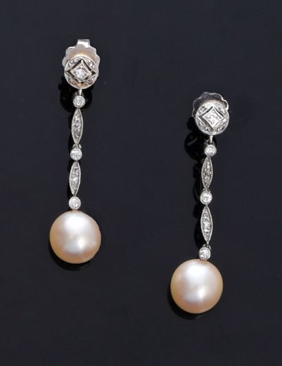 Pair of earrings in 850th platinum and 585th...