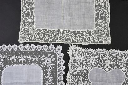 null Three large handkerchiefs framed with lace, late nineteenth century.
One in...