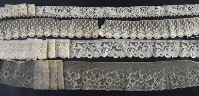 Four borders in bobbin lace and needle lace,...