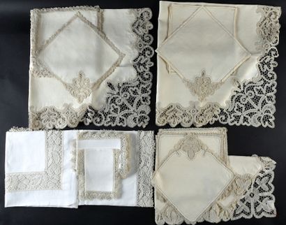  Four services of table, surrounding in lace to the spindles, Belgium, 1st half of...