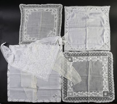 Embroidered handkerchiefs, fichu and collar,...