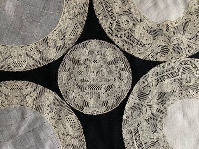 null Placemats, embroidery crowns, lace Point de Paris, spindles, early twentieth...