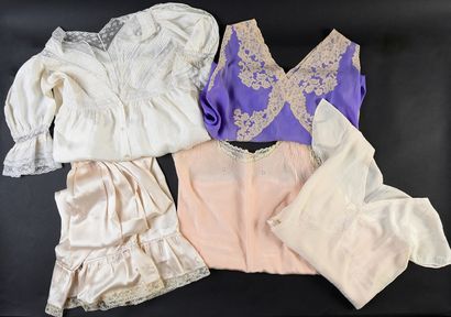 Silk and lace lingerie, circa 1930-40. Five...