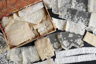 null Box and lengths of lace and white embroidery, late nineteenth and early twentieth...
