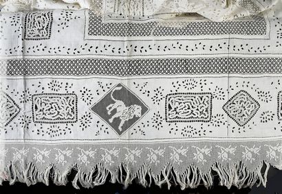 Embroidered and lace panel, early 20th century....