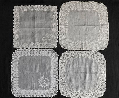  Four embroidered handkerchiefs, 2nd half of the 19th century. In finely embroidered...