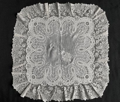  Two sumptuously embroidered handkerchiefs, 2nd half of the 19th century. In linen...