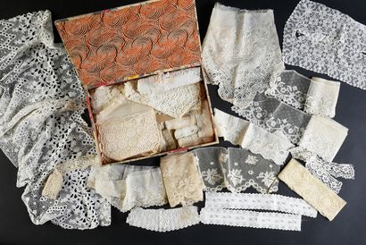 null Box and lengths of lace and white embroidery, late nineteenth and early twentieth...