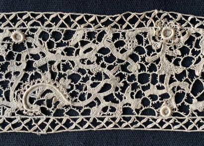 null Three borders in needle lace, end of the XIXth century.
Cotton of beige color...