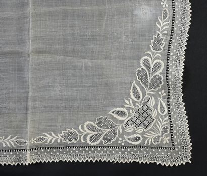  Three embroidered handkerchiefs, Philippines, 19th century. In finely woven pineapple...