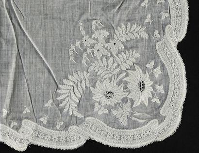  Three embroidered handkerchiefs, 2nd half of the 19th century. In linen thread hand,...