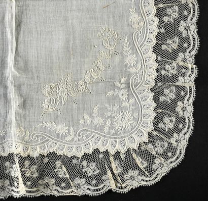  Three embroidered handkerchiefs, 2nd half of the 19th century. In linen thread hand,...
