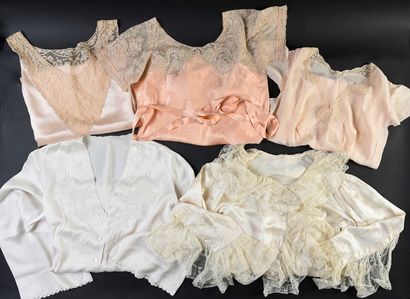 Silk and lace lingerie, circa 1930-40. Five...