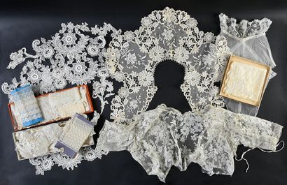 Elements of women's costume and lace borders,...