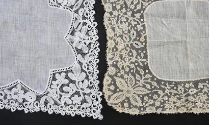 null Five small handkerchiefs framed with lace, late nineteenth century.
Three in...