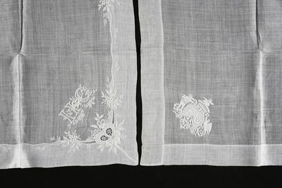 null 
Embroidered handkerchiefs, covenant arms, late 19th century.



In linen finely...