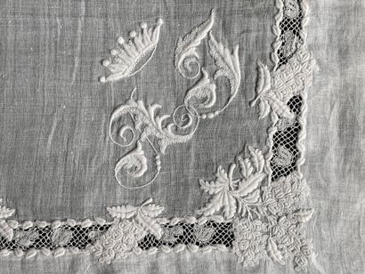  Four embroidered handkerchiefs, 2nd half of the 19th century. In hand linen finely...