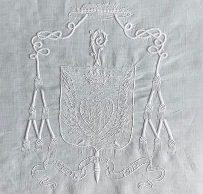  Liturgical linen embroidered with the arms of a bishop of Laval, circa 1887-88....