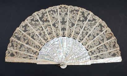 Folded fan, Burano lace, needle, circa 1900....