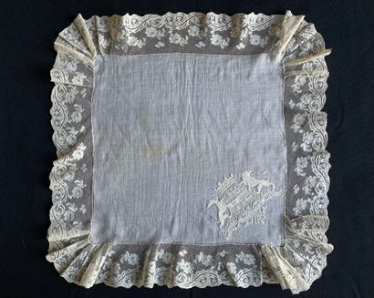 null 
Two embroidered handkerchiefs, covenant arms and crown, France, 1875.



Wedding...