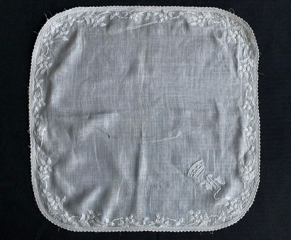 null 
Two embroidered handkerchiefs, covenant arms and crown, France, 1875.



Wedding...