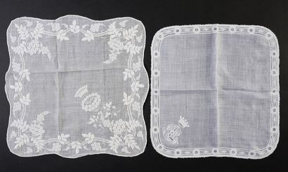  Two embroidered handkerchiefs, crowns of count and baron, 2nd half of the nineteenth...