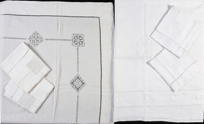 Two embroidered bed linen sets, sheet and...