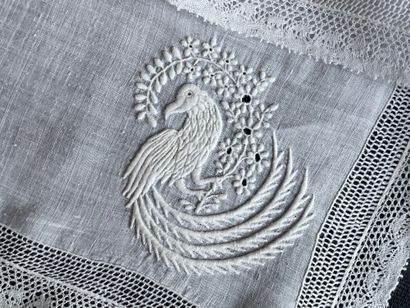 null Two large embroidered handkerchiefs, 1st third of the 19th century In hand-threaded...
