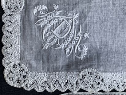  Four embroidered handkerchiefs, 2nd half of the nineteenth century. In linen hand...