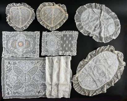 Doilies and cushions in bonnet background,...