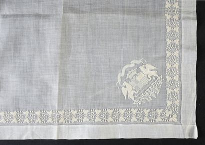  Wedding handkerchief with the coat of arms, ducal crown, late 19th century. In mint...