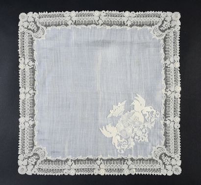  Wedding handkerchief with covenant arms and viscount's crown, Point de Gaze, 2nd...