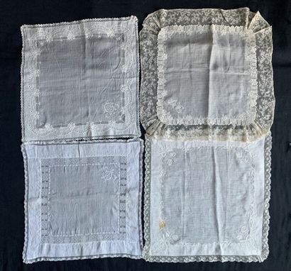  Four embroidered handkerchiefs, late nineteenth and early twentieth century. In...