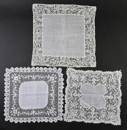 null Three large handkerchiefs framed with lace, late nineteenth century.
One in...