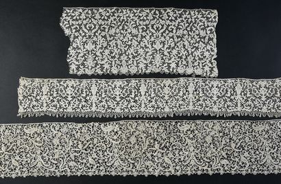 null Three borders in needle lace, end of the XIXth century.
A large border with...