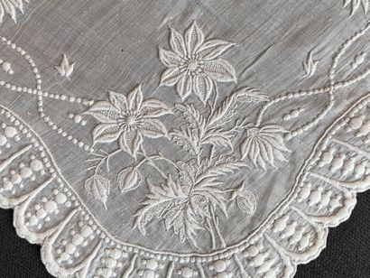  Four embroidered handkerchiefs, monogram and crowns, 2nd half of the 19th century....