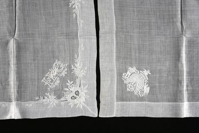  Embroidered handkerchiefs, covenant arms, late 19th century. In linen finely embroidered...