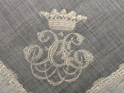  Wedding handkerchief with the coat of arms, ducal crown, late 19th century. In mint...