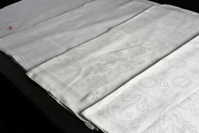 null Four damask tablecloths with floral motives, circa 1900-1930.
A tablecloth with...