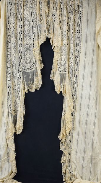 Two pairs of large lace curtains, 2nd half...