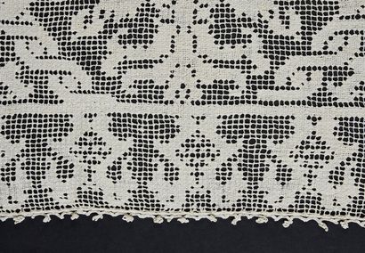 null Panel in embroidered net, 16th or 17th century.
In ivory-colored linen thread,...