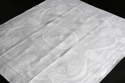 null Two suites of twelve damask napkins, end of the XIXth and middle of the XXth...