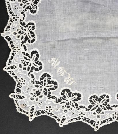  Three embroidered handkerchiefs, 19th century. A very large one from the beginning...