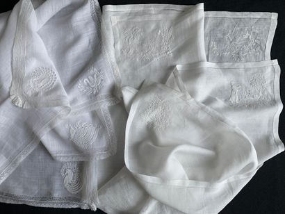 Two large embroidered handkerchiefs, 1st...